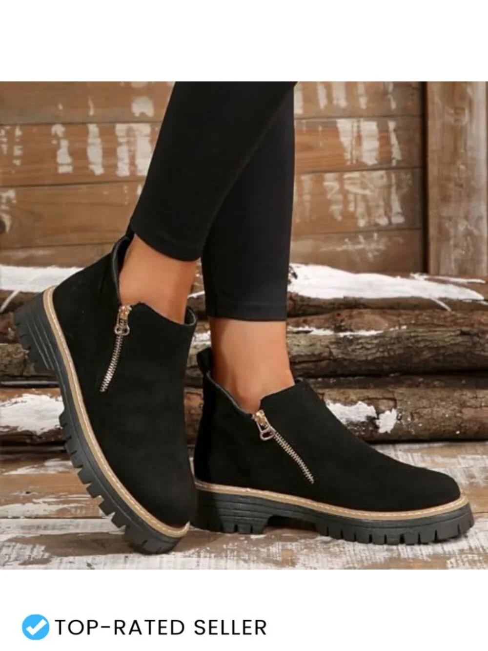 Vintage Low Heel Platform Ankle Boots Pointed Toe Side Zipper Chunky Heels Faux